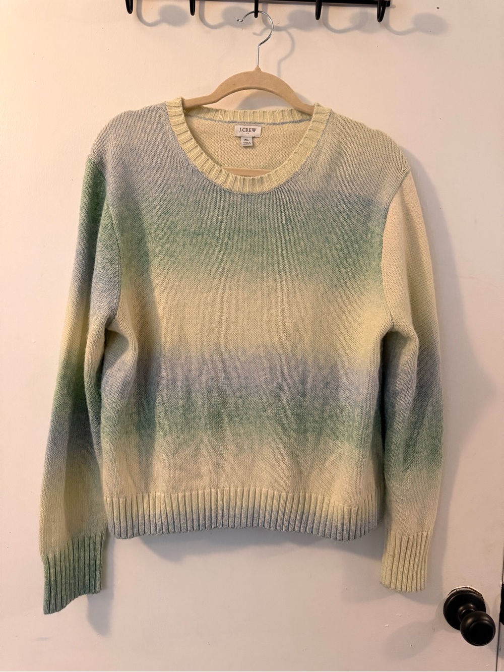 J. Crew Ombre Crewneck Sweater in Cream, Pale Green, and Light Blue